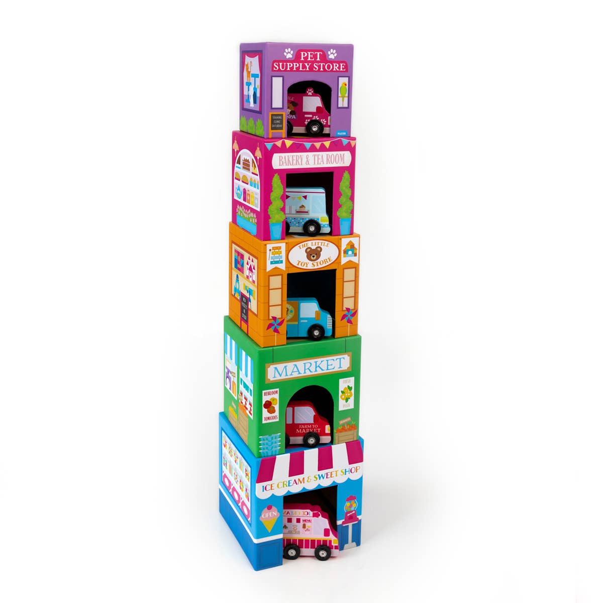 OOLY - Stackables Nested Cardboard Toys & Cars Set : Rainbow Town