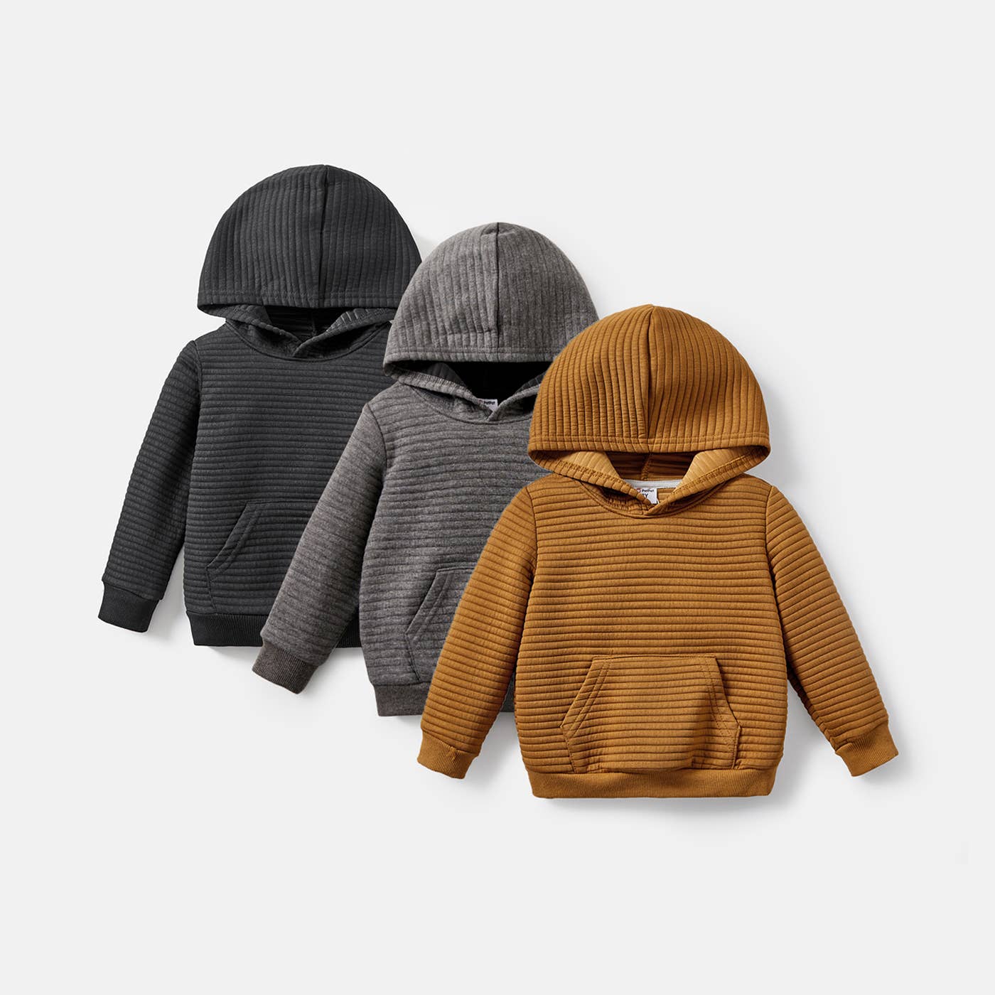 PatPat - Toddler/Kid Boy Solid Color Textured Hoodie Sweatshirt: Black / Kids: 4-5 Years