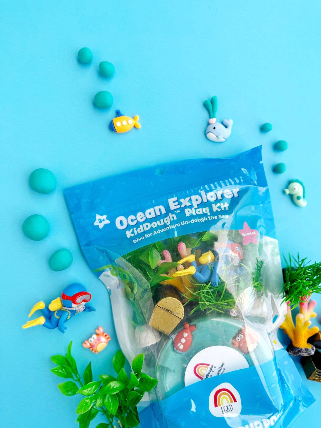 Earth Grown KidDoughs (KidDoughs by EGKD) - Ocean Explorer (Blue Hawaiian) KidDough Play Kit