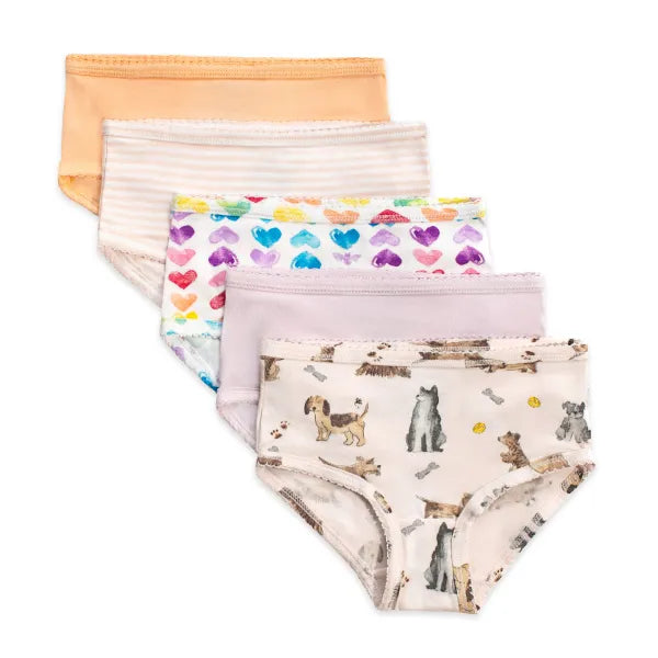 Burt's Bees Baby Puppy Party & Rainbow Hearts Organic Cotton Toddler Girl Underwear- 5 pack