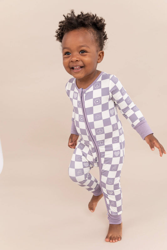 Bird & Bean® - Baby Bamboo Zip Romper - Check It Out -Lavender
