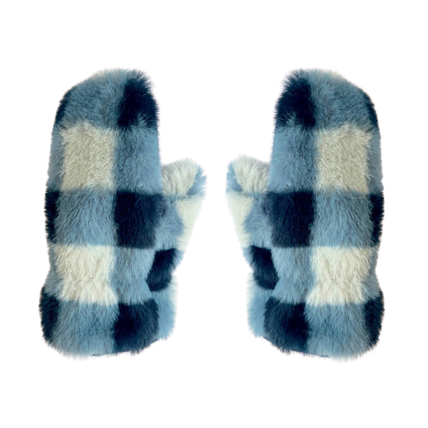 Rockahula Kids - Furry Checked Mittens Blue 3-6 Years