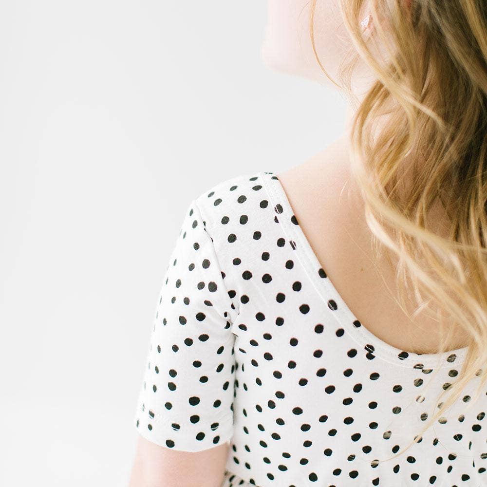 Alice + Ames - THE SHORT SLEEVE BALLET DRESS IN IVORY DOT: 8