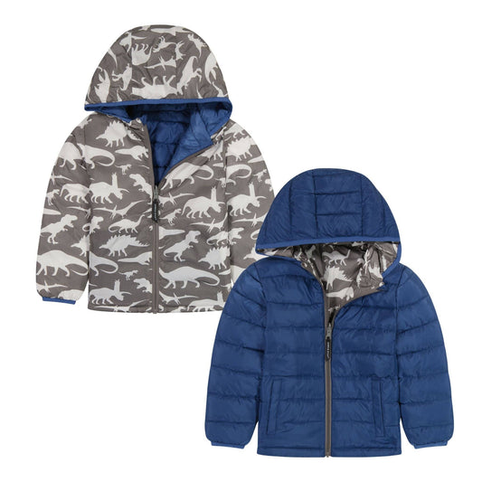 Midnight Blue Dinos Reversible Puffer | Blue