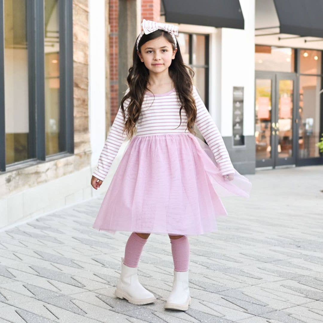 Molly and Max - L&T - Girls Long Sleeve Parker Dress - Blush Stripe