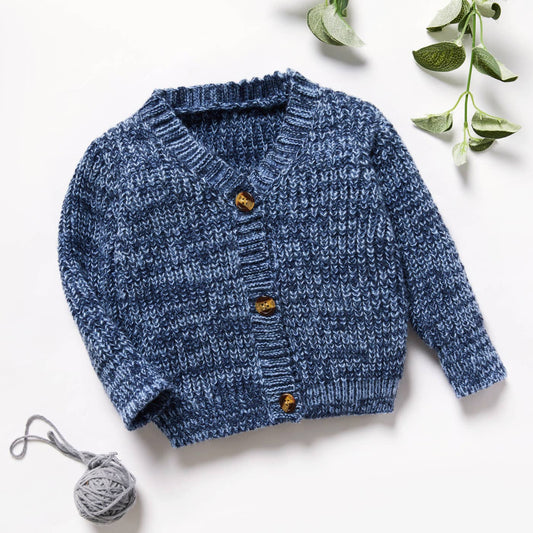 PatPat - Toddler Boy Solid Color Button and Floral Texture Sweater