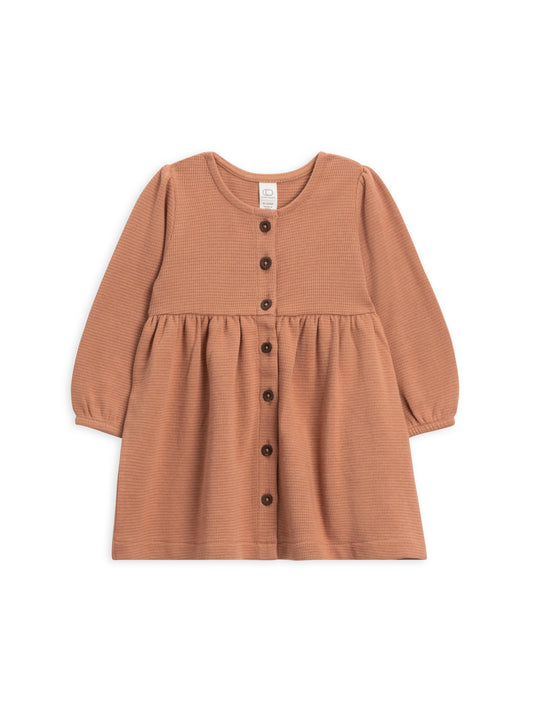 Organic Baby and Kids Elsie Waffle Button Down Dress - Cider