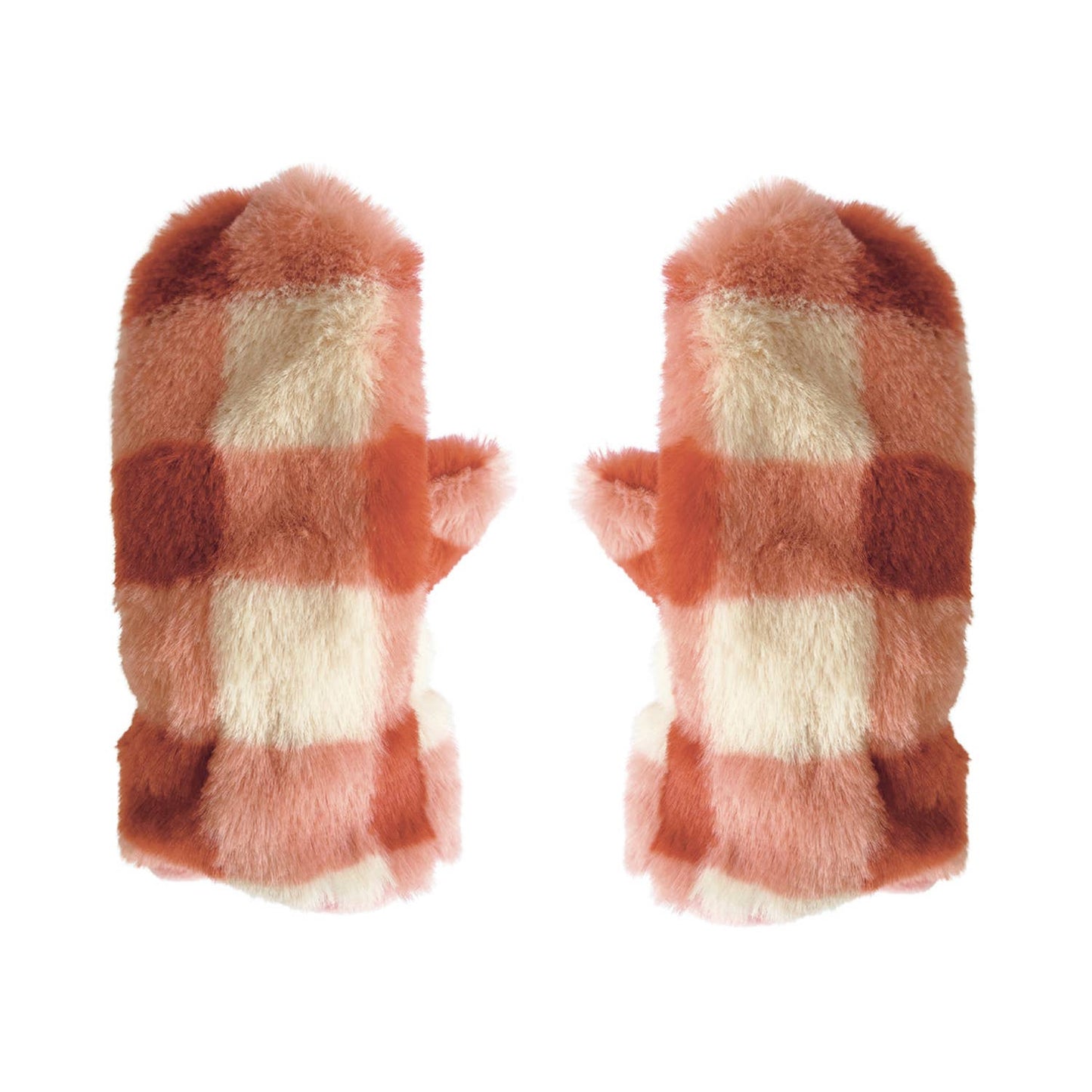 Rockahula Kids - Furry Checked Mittens Coral 3-6 Years