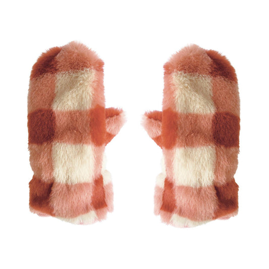 Rockahula Kids - Furry Checked Mittens Coral 3-6 Years