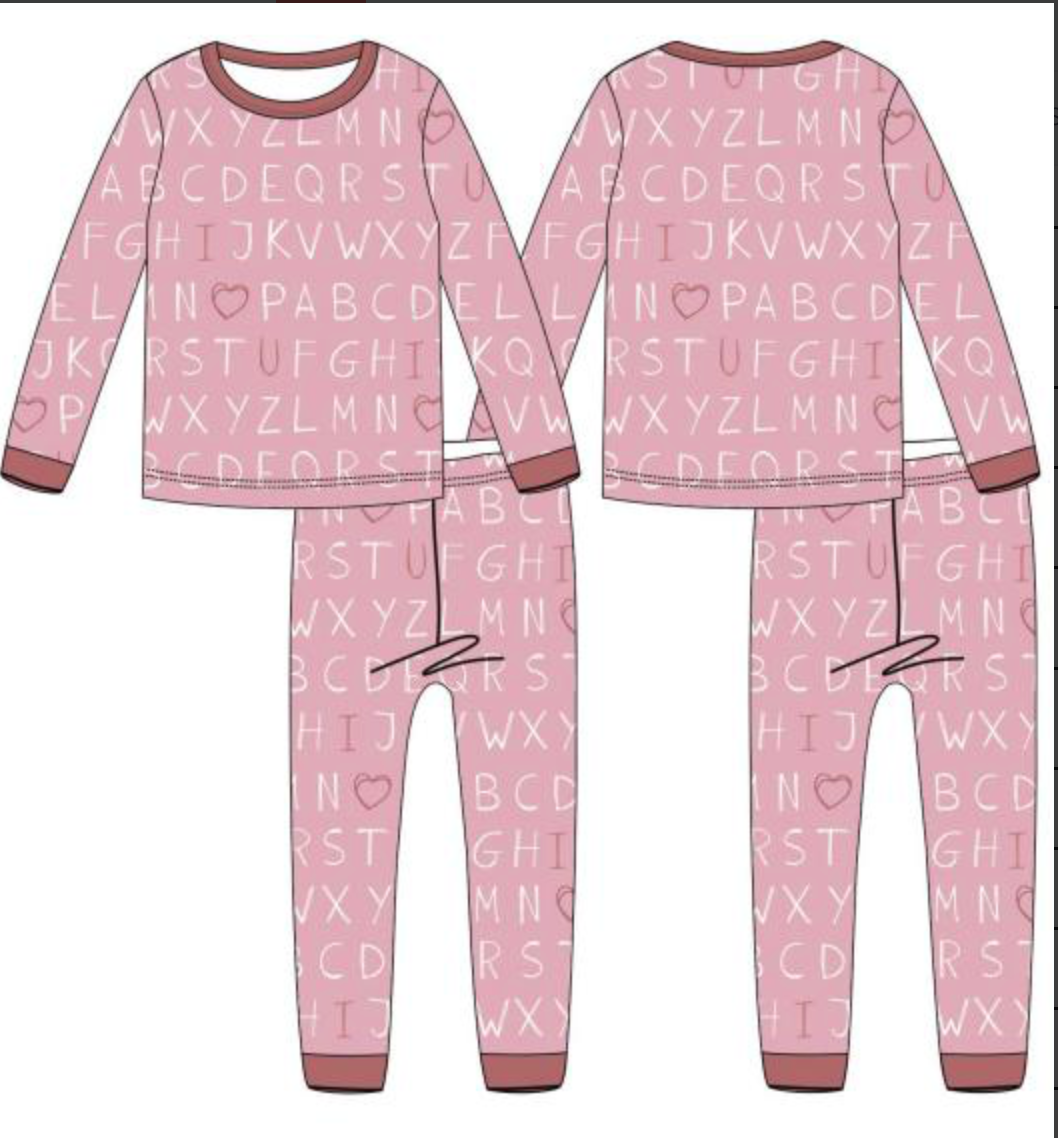 Little Joy Co. - I <3 U ABC Valentine's Day 2pc Bamboo Pajamas - Pink