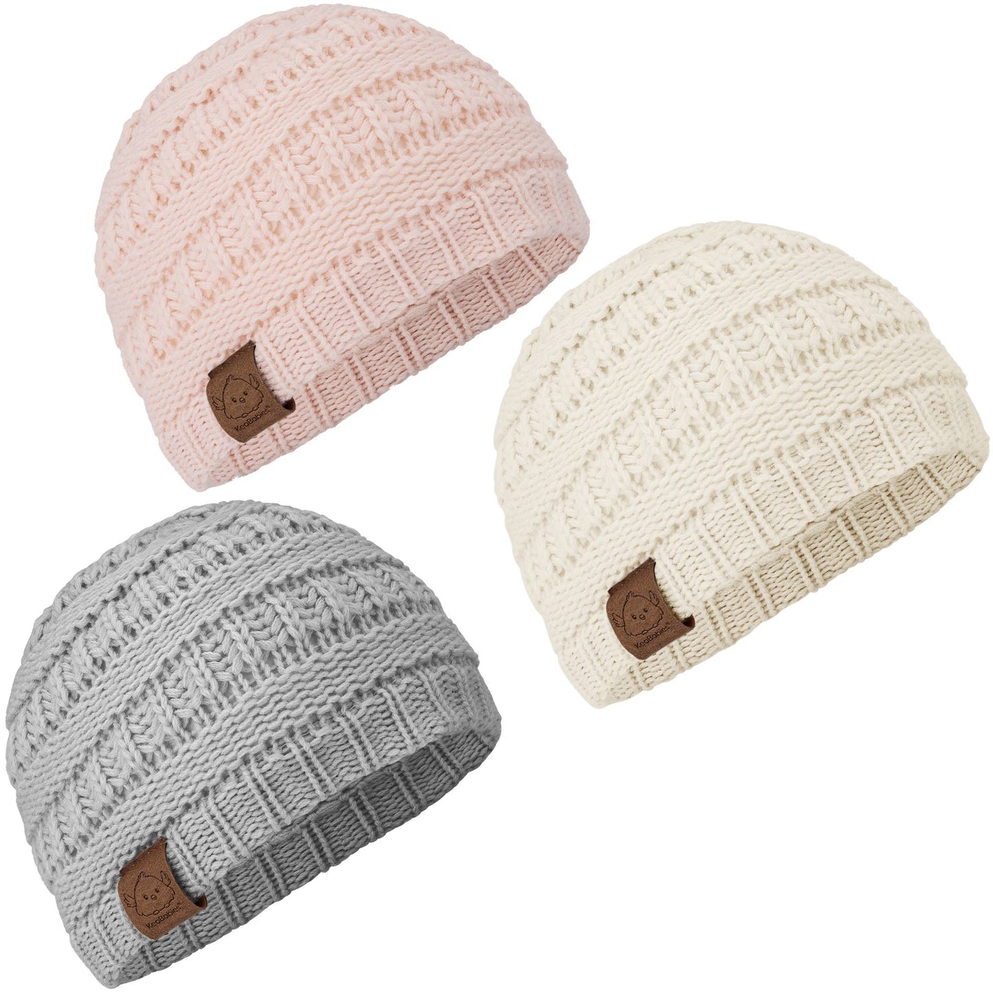 KeaBabies - KeaBabies 3-Pack Warmzy Baby Beanies (Sweet Pea, S)