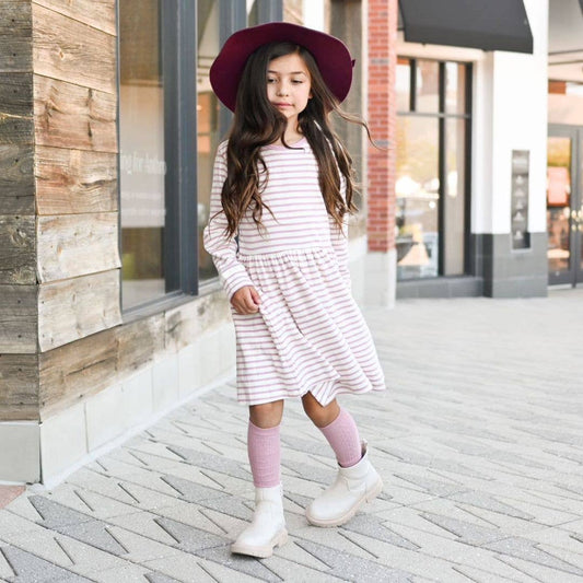 Molly and Max - L&T - Girls Long Sleeve Ava Dress - Blush Stripe