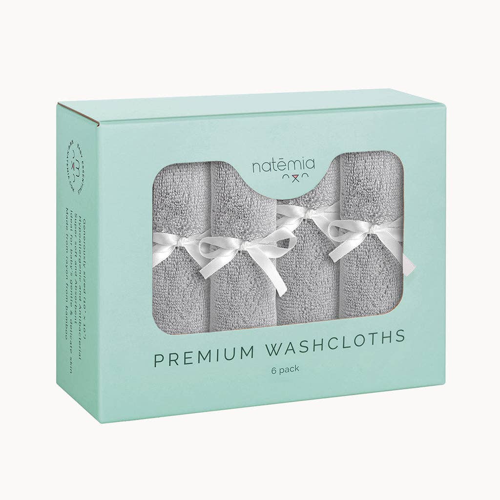 Natemia - Ultra Soft Bamboo Washcloths in Grey - 6 Pack