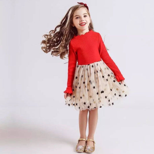 Molly and Max - Tiny Stars Red Long Sleeve Parker Dress