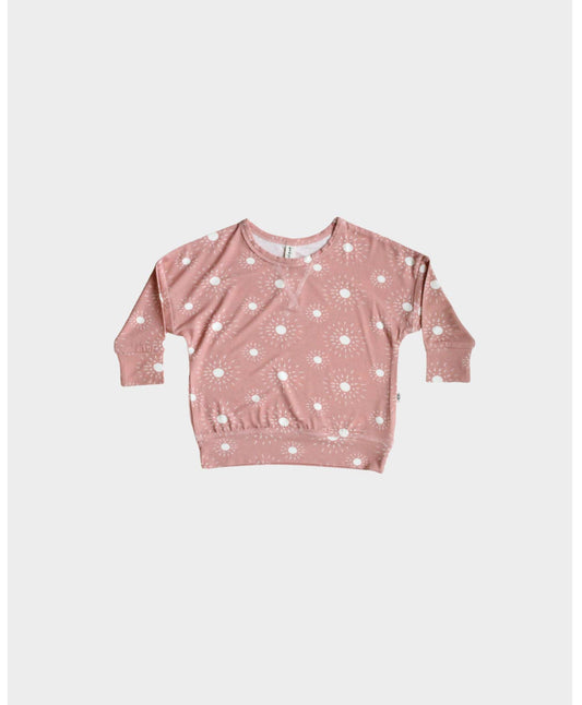 babysprouts clothing company - S23 D1: Girl's Drop-Shoulder Sweatshirt in Rose Sunburst