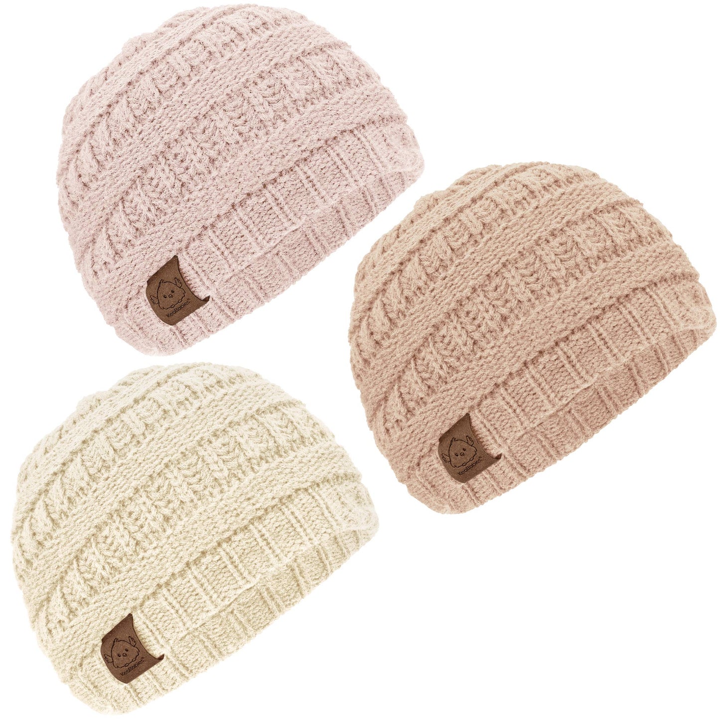 KeaBabies - KeaBabies 3-Pack Warmzy Baby Beanies (Pale, M)