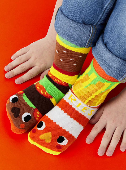 Pals Socks - Burger & Fries - Fun Mismatched Socks for Kids