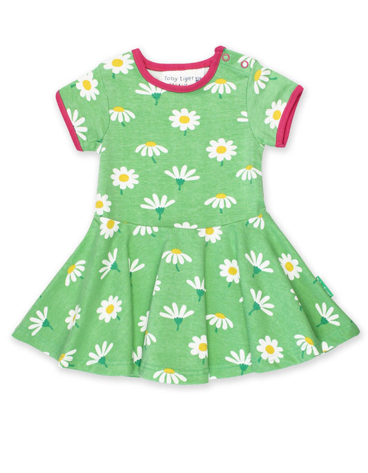 Toby Tiger - Organic Daisy Print Skater Dress Toddler Dress - Baby Dress