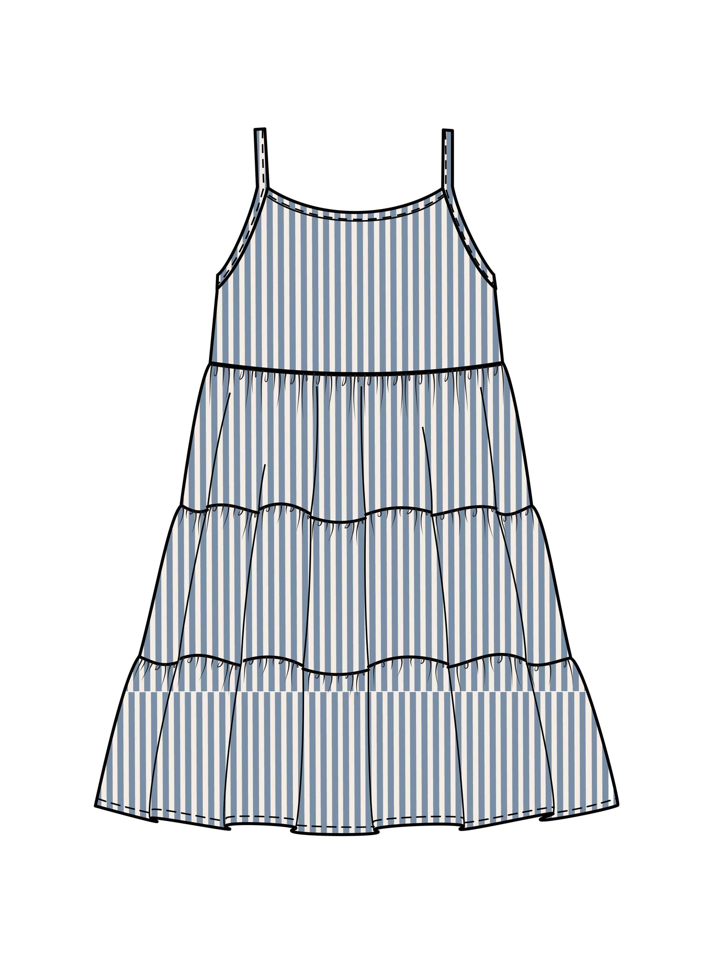 Colored Organics - Organic Cari Seersucker Tiered Dress - Shore Stripe / Mist