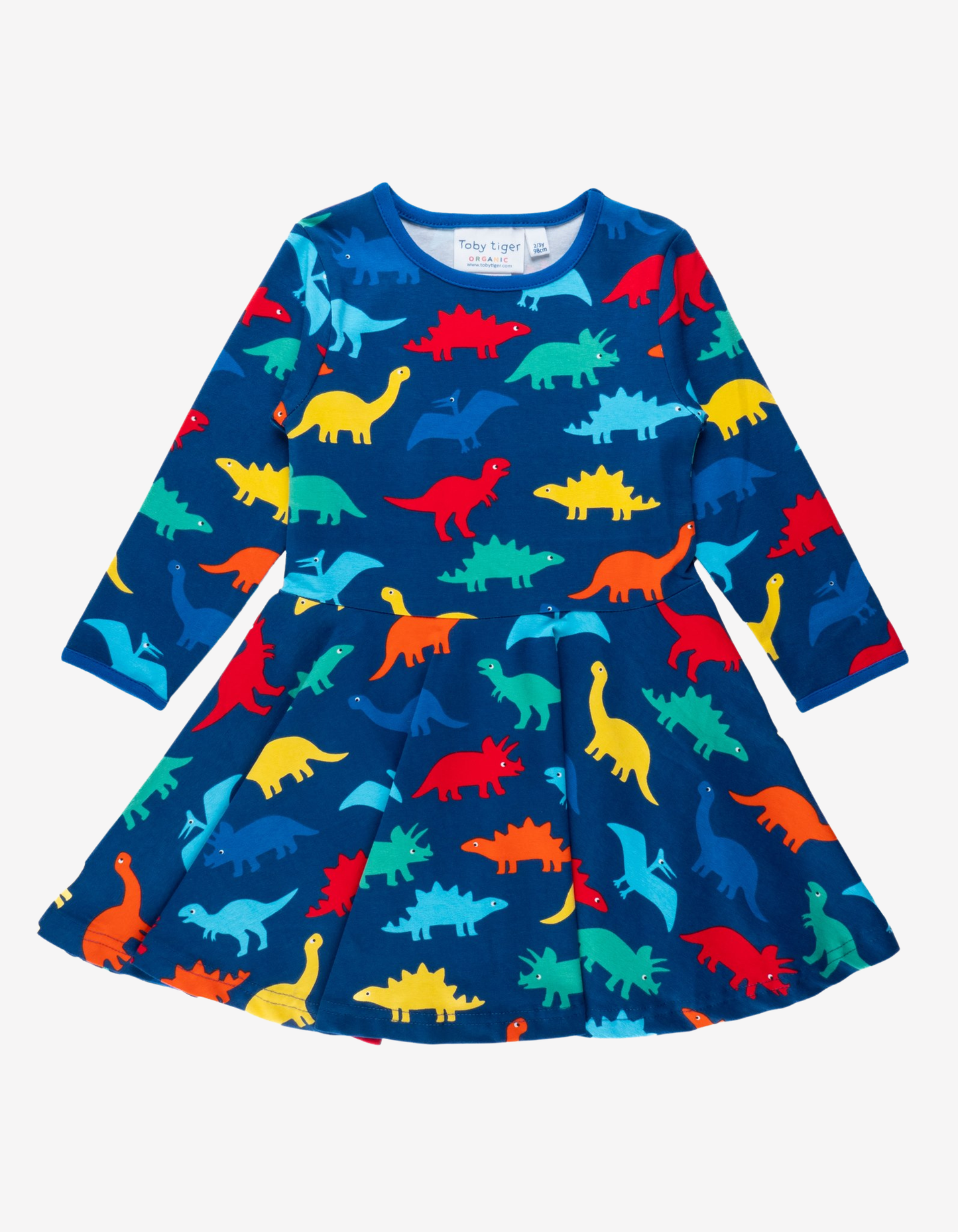 Toby Tiger - Organic Rainbow Dinosaur Print Skater Dress
